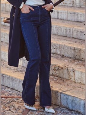 Reiss Dark Blue High-Rise Flare Jeans